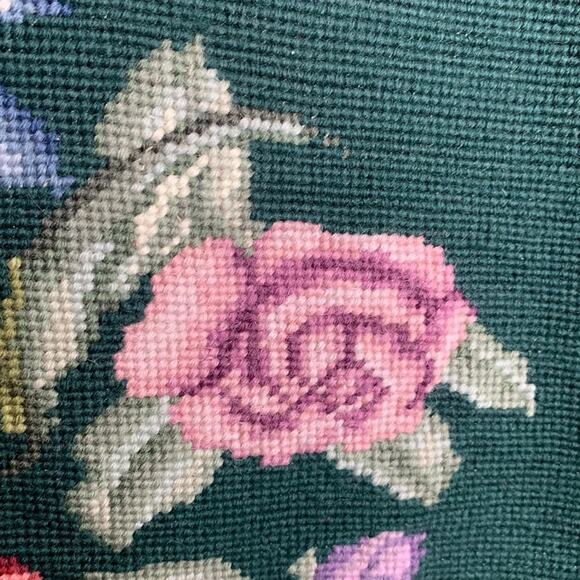 Victorian Floral Rose Lilly Handmade Vintage Needlepoint 18” Square Tapestry - Picture 9 of 10